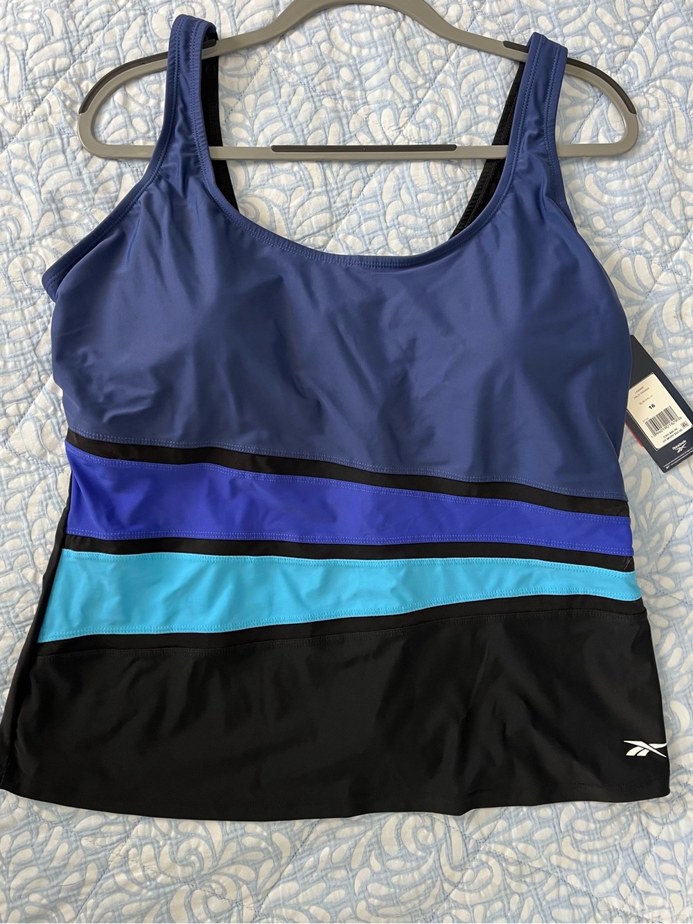 NWT Reebok Women’s Navy/Black/Blue Colorblock Tankini Top Sz 16